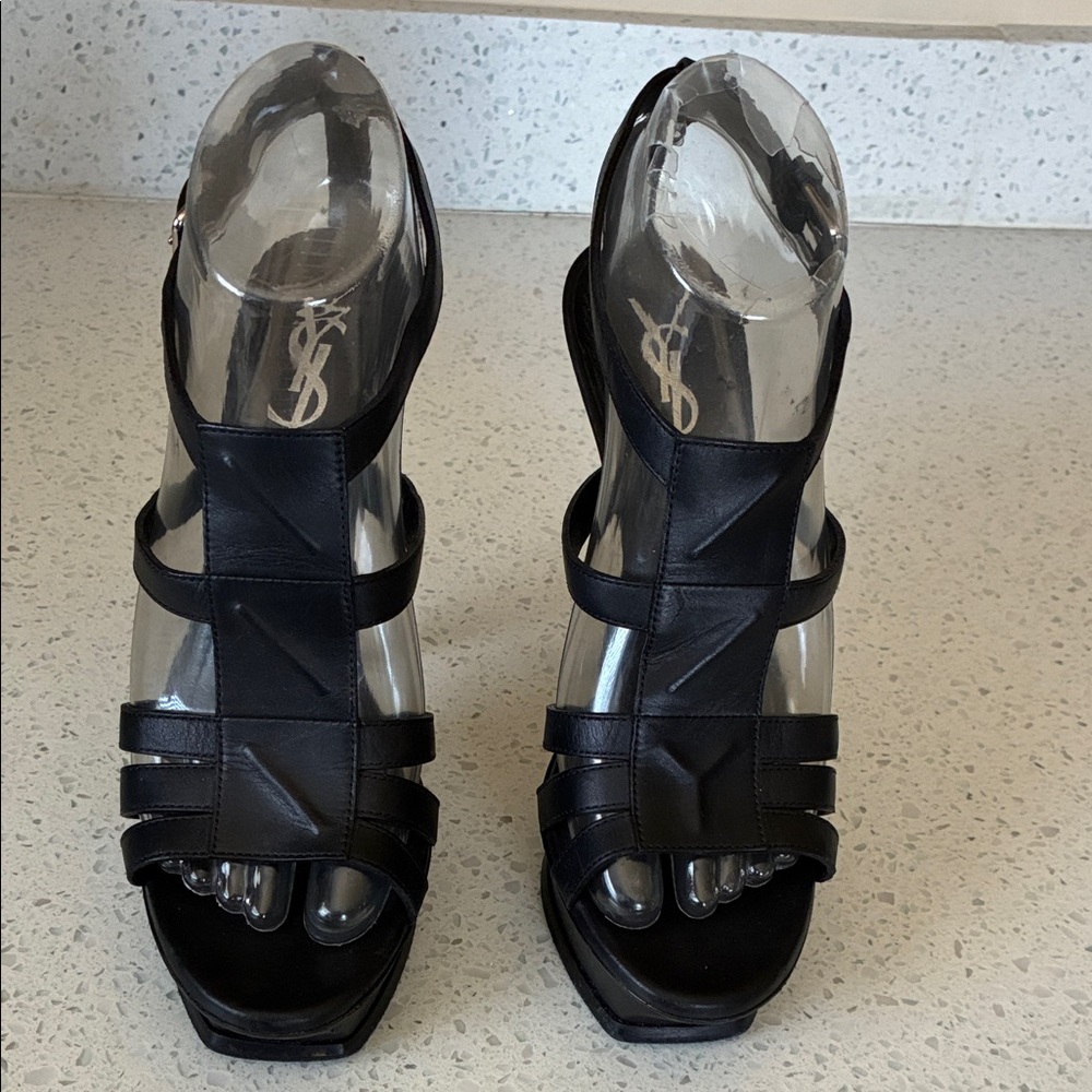 Yves Saint Laurent Elegant Black Strappy Heels - Picture 2 of 12